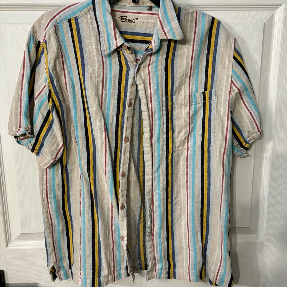 Boho Multicolor Striped Casual Men's Shirt